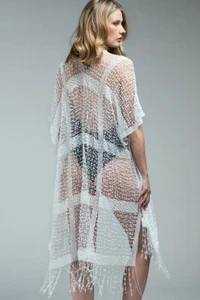 White Fringed Kimono Cover Up (One Size) - Picture 1 of 4