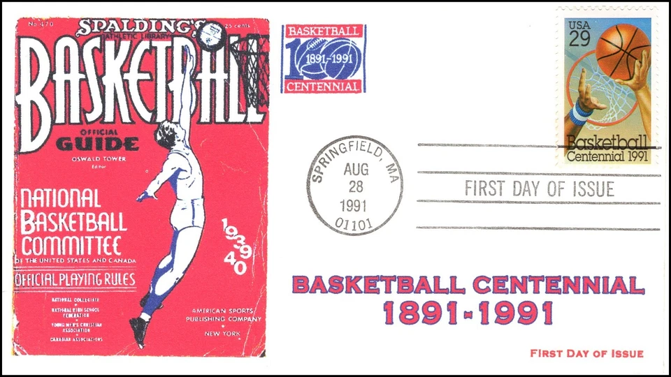 AO-2560-1,1991, Basketball,  First Day Postmark, FDC,  SC 2560, BW - Image 1 of 1