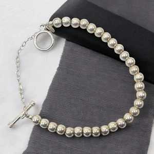 Silpada 6mm Ball Bead Toggle Clasp Sterling .925 Bracelet w/ Safety Chain - Picture 1 of 7
