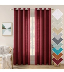 Burgundy Semi Sheer Curtains for Bedroom Living Room 84 Inches Length 2 Panels - Picture 1 of 6