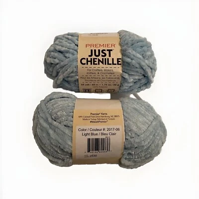Brand New 2 Skeins Premier Just Chenille Yarn - Lt Blue 2x65 yards - Image 1 of 2