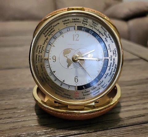 Vintage Mid Century WESTCLOX WORLD TIME Travel Alarm Clock⏰️ Cover