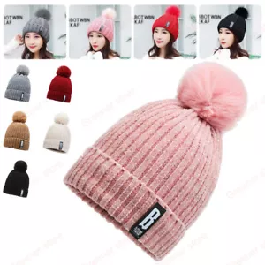 Cappello Beanie Donna Inverno Caldo Lavorato a Maglia Bobble Colore Solido Cappello Pom Regalo di Natale - Foto 1 di 20