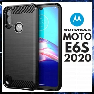 COVER CARBON PER MOTOROLA MOTO E6S 2020 CUSTODIA NERA IN TPU MORBIDA ANTIURTO - Zdjęcie 1 z 4