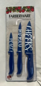 NEU Faberware blau 3 Stück Messerset. Cheers, Merry and Peace Weihnachten Set - Bild 1 von 6