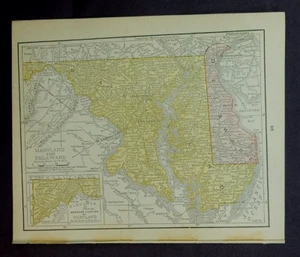 1911 Antique Rand McNally Map of MARYLAND & DELAWARE w/copy History/Demographics - Picture 1 of 3