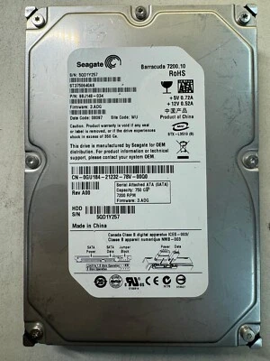 SEAGATE ST3750640AS 9BJ148-034 750GB Firmware 3.ADG Code 08097 SATA 3.5" HDD - Image 1 of 4