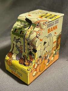 Vintage Disney MARX Tin Litho Toy Dumbo Goofy Circus Theme Donald Duck Bank - Picture 1 of 10