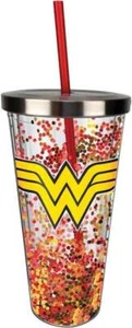 Wonder Woman - Logo Brillo 20 oz. Taza de acrílico con pajita (rojo y dorado) - Imagen 1 de 1