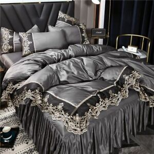 Bedding Set Luxury Princess Lace Embroidery Duvet Cover Bed Skirt and Pillowcase