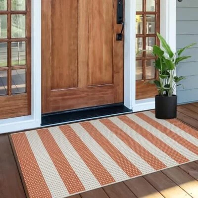  Alfombra Puerta Delantera 24"x51" Naranja y Blanco Alfombra Rayas 2'x4.3' Naranja/Beige Foto 1 de 4
