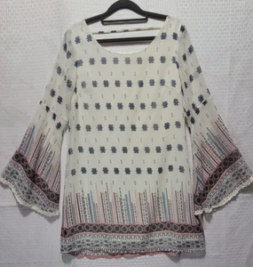 Xhilaration Dress Small Multicolored Lined Long Bell Sleeves Boho Peasant NWT - Picture 1 of 12