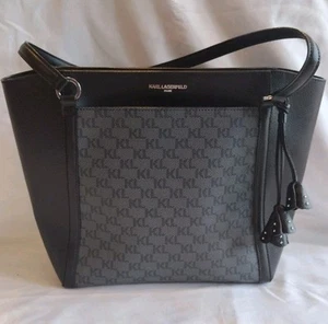 Bolso Karl Lagerfeld Negro/Gris Monograma Logo Estampado Cartera Excelente Estado - Imagen 1 de 21