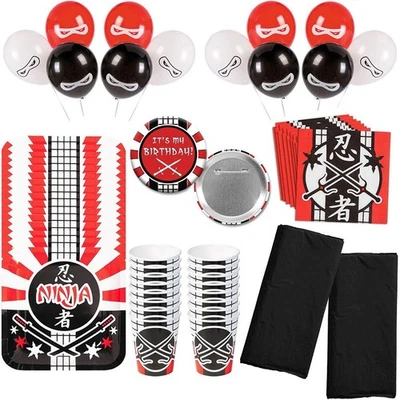 Paquete de suministros de fiesta de cumpleaños Ninja Warrior incluye platos de cena, grandes... Foto 1 de 2