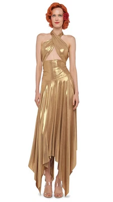 NUEVO NUEVO CON ETIQUETAS $250 NORMA KAMALI "Convertible Mid Calf" Vestido en Dorado Talla S Foto 1 de 4