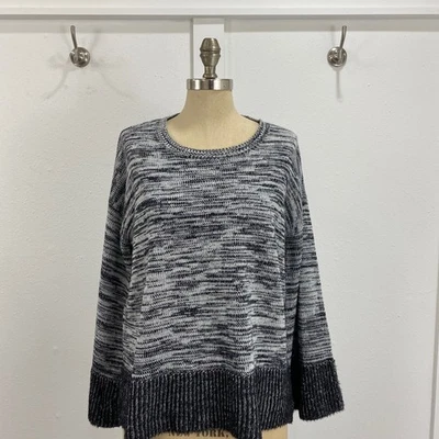 Suéter tejido para mujer Style & Co pequeño grande audaz gris/negro manga acampanada acanalado Foto 1 de 4