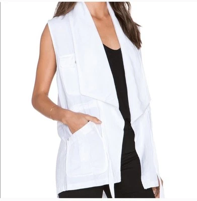 Sanctuary Drawstring Waist Woven Linen Vest Jacket White Small Pockets - Image 1 of 4