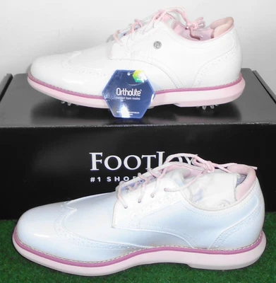 NIB FootJoy Traditions Wing Tip Women's Golf Shoes, White/Pink, 7 Medium, 97932 - Image 1 of 4