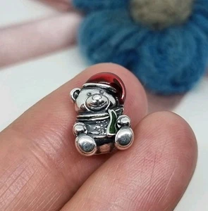 Genuine Pandora Silver Red & Green Enamel Christmas Teddy Bear Charm πS925 ALE - Picture 1 of 8
