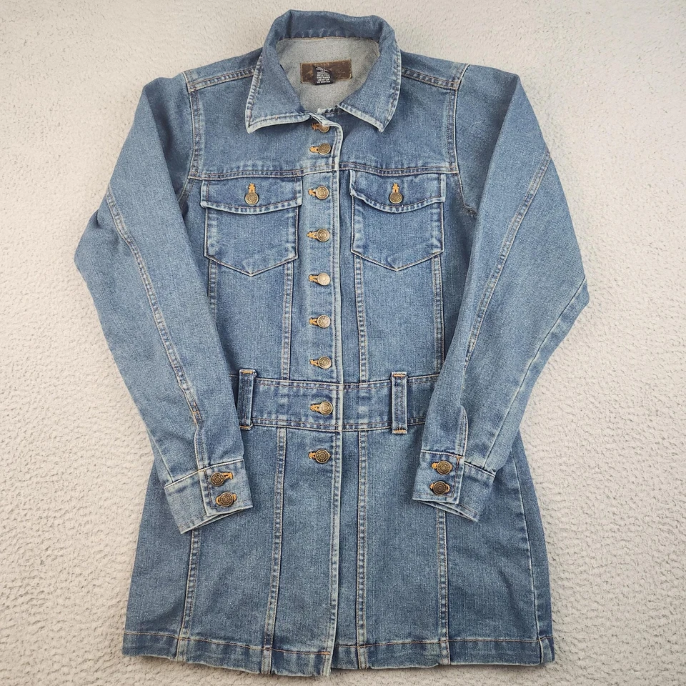 Chaqueta Denim Express Clásica Mujer Pequeña Azul Longline Camionero Abotonada Retro Foto 1 de 4