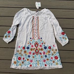 Neu mit Etikett Sunny Oceans weiß bestickt Schwimmen Überziehen Tunika M Strand Blumen - Bild 1 von 3