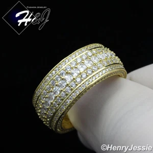 MEN 925 STERLING SILVER FULL ICY BLING CZ 10MM GOLD PLATED WEDDING RING*GR119 - Picture 1 of 5