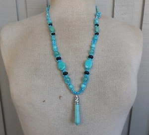 Howlite Stone Point Adjustable Hemp Necklace with Turquoise Onyx Gemstone Beads - Picture 1 of 10