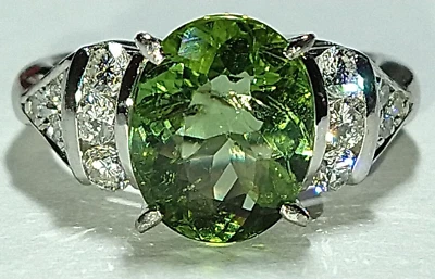 Anillo de diamantes turmalina natural de platino macizo de 3,22 quilates 6,49 gramos talla 4,5 *GIA Foto 1 de 4