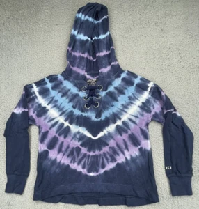 Collection X by Justice Hoodie Size 10 Blue Tie Dye Crop Laces Long Sleeve - Picture 1 of 12