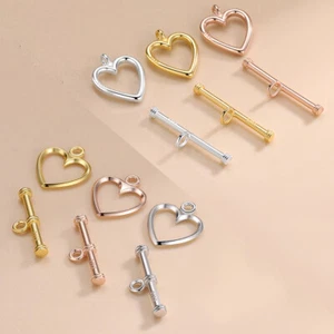 HEART Toggle&T bar clasp.925 sterling silver.Gold/Rose p.Flat/Perpendicular ring - Picture 1 of 7