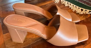ALDO SANDALS  SLIDES BROWN SIZE 9/40 WOMENS SHOES  HEELS COMFORT - Picture 1 of 11