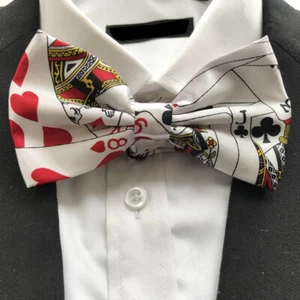 Unisex Fancy Dress White Playing Card Pattern Poker Novelty Bow Tie Brand New - Picture 1 of 1