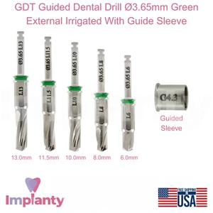 Taladro dental guiado GDT Ø3,65 mm verde externo irrigado con funda guía - Imagen 1 de 6