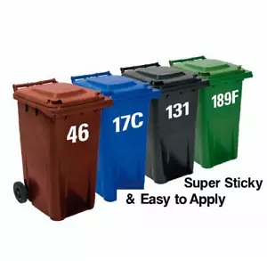 4 x Wheelie Bin House Number Stickers (180mm) High - White - Super Sticky - Picture 1 of 6