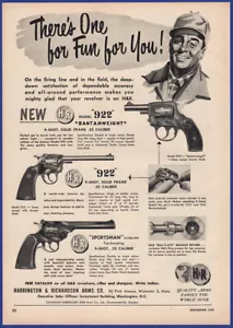 Pubblicità stampa vintage 1951 HARRINGTON & RICHARDSON H&R .22 modelli pistola 923 e 922 - Foto 1 di 1