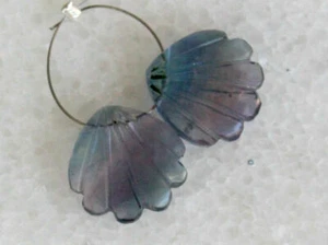 12mm. Natürlicher heller Fluorit geschnitzte Muschel Briolette Halbedelstein Perlen - Bild 1 von 6