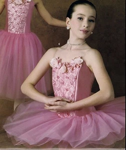 Costume balletto taffetà accentato rosa nuovo senza etichette corto attaccato 5 anni tutù adulto/bambino  - Foto 1 di 10