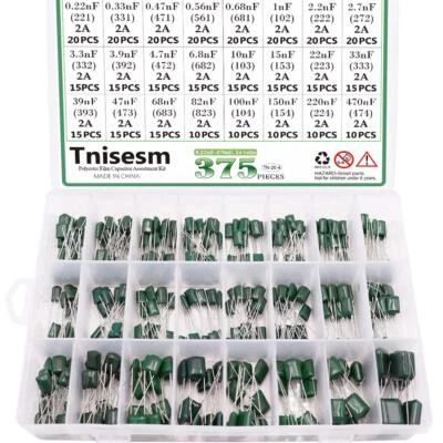 375 Pcs 24 Value Metalized Mylar Polyester Film Capacitors Assortment Kit  - Image 1 of 4