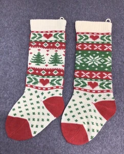 2er Set Nordic Christmas Strumpf Socken Bäume Schneeflocken 24" rot grün - Bild 1 von 5