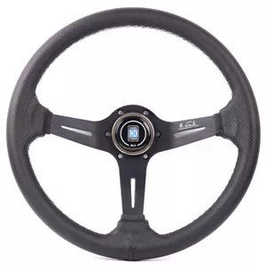 NARDI 350mm Steering Wheel Aluminum Spoke Perforated Leather White Stitching - Picture 1 of 6