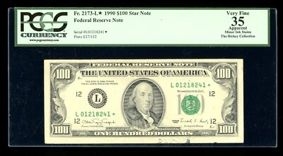 DBR 1990 $100 FRN STAR San Francisco Fr. 2173-L* PCGS App 35 Serial L01218241* - Image 1 of 2
