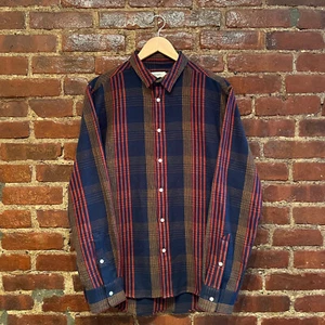 Givn Berlin Kent Flannel Shirt Large Blue Red Plaid Long Sleeve Organic Grunge - Picture 1 of 14