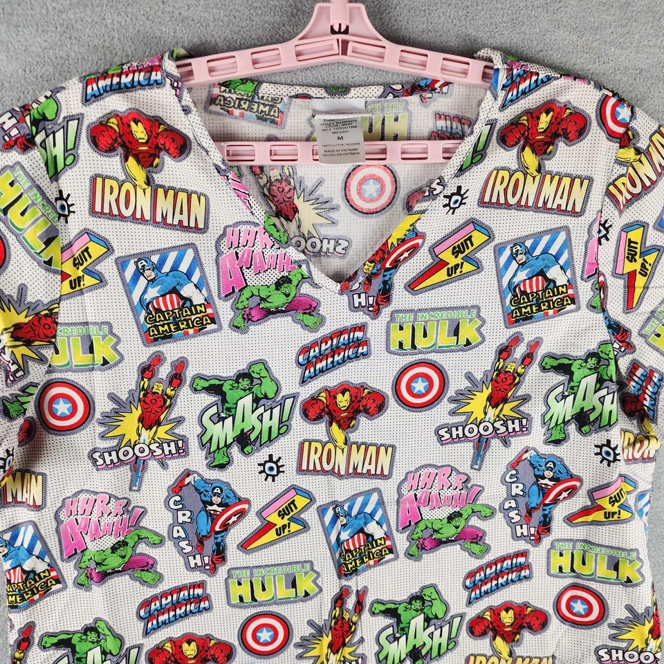 Blusa esfoliante médica branca Marvel Avengers tamanho adulto média 100% algodão - Imagem 1 de 4