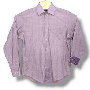 Bugatchi Embroidered Flip Cuff Shirt Mens Medium Purple Striped Button Up - Picture 1 of 6