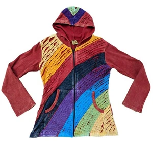 Karma Circle USA Women's Colorful Rainbow Boho Sz M Multicolor Zip sweat Jacket - Picture 1 of 9