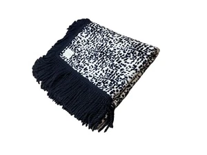 Frette Luxury Animal Print Throw Blanket End-Of-Bed Black White Fringe Luxe - Picture 1 of 6