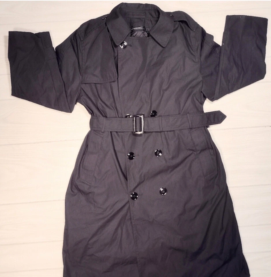 DSCP Militar Guarnición Trench Gris Oscuro Negro Cremallera Forro Cinturón Largo Para Hombre 44 Foto 1 de 4