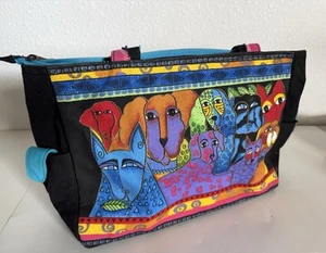 Laurel Burch Dogs Large Shoulder Tote Bag, Outside Pockets, Wooden Tag - Nice! - Picture 1 of 15