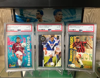 Lote de 3 tarjetas tarjetas Roberto Baggio Calcio PSA 6 EX-MT Foto 1 de 4