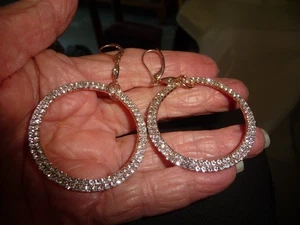 WEDDING STATEMENT 1 3/4"R  CIECLE   BLING RHINESTONE PIERCED EARRINGS #8/25 - Picture 1 of 7